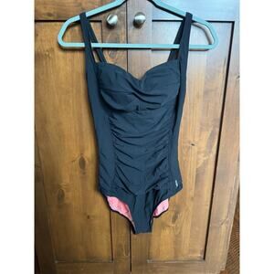 Reebok Black & Pink One Piece Swimsuit Size 8 Sweetheart Neckline Tummy Control